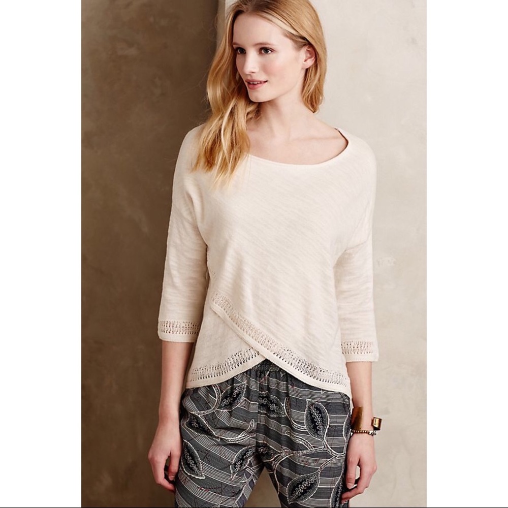 Anthro Moth Crossed Pointelle Pullover RUST Top